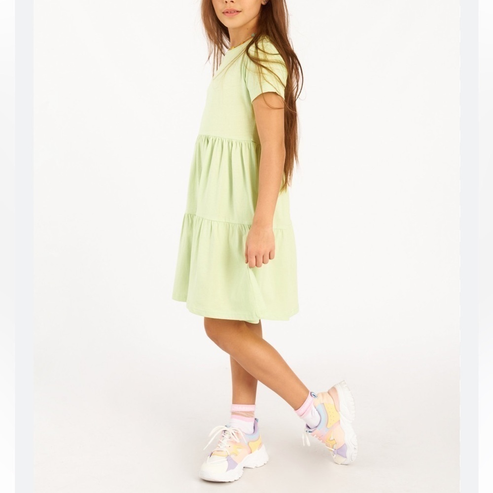 Old Navy Short-Sleeve Tiered Slub-Knit Dress in Pale Citron Girl’s Size XS/5